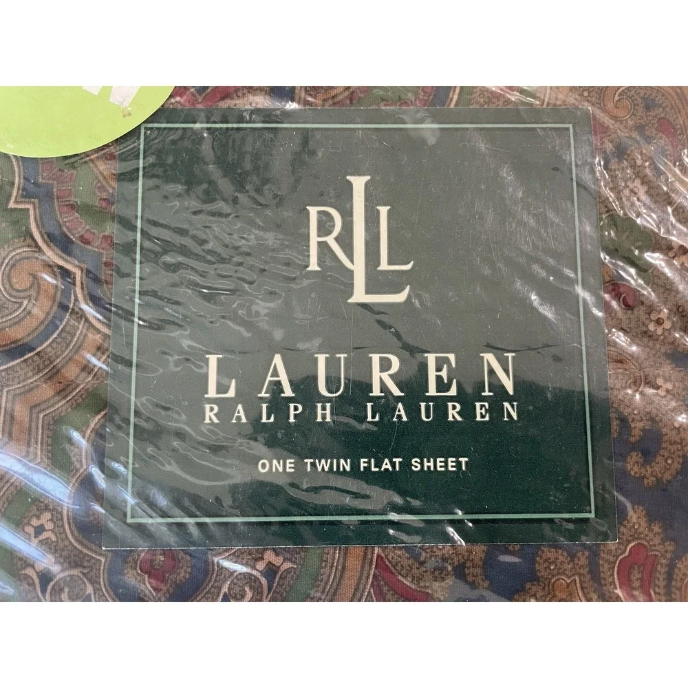 New Vtg Ralph Lauren Brianna Paisley‎ Blue Green TWIN Flat Sheet NIP